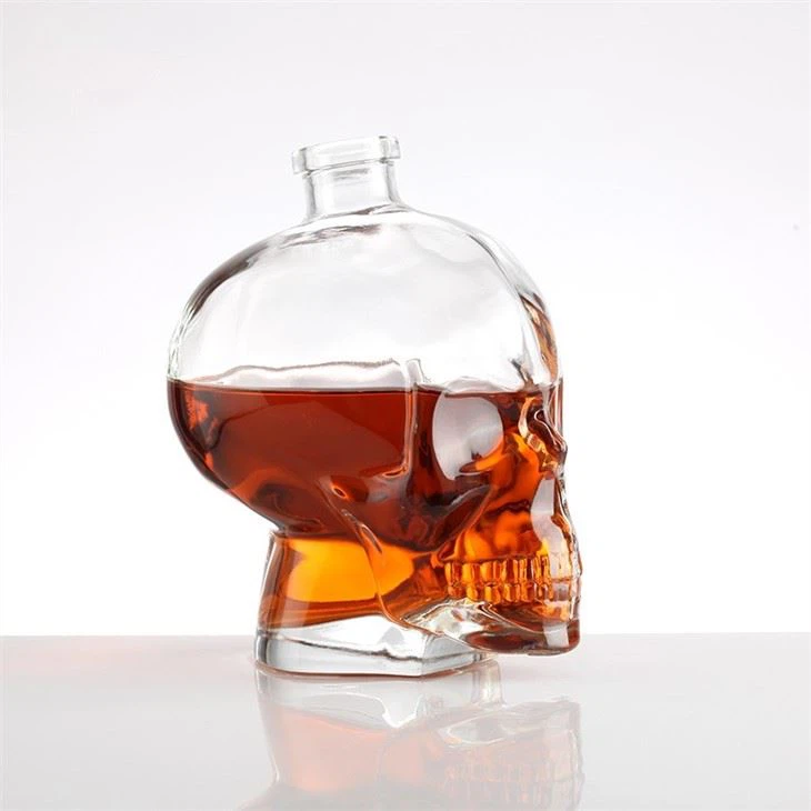 Whiskey Skull Head Glass Wine Bottle